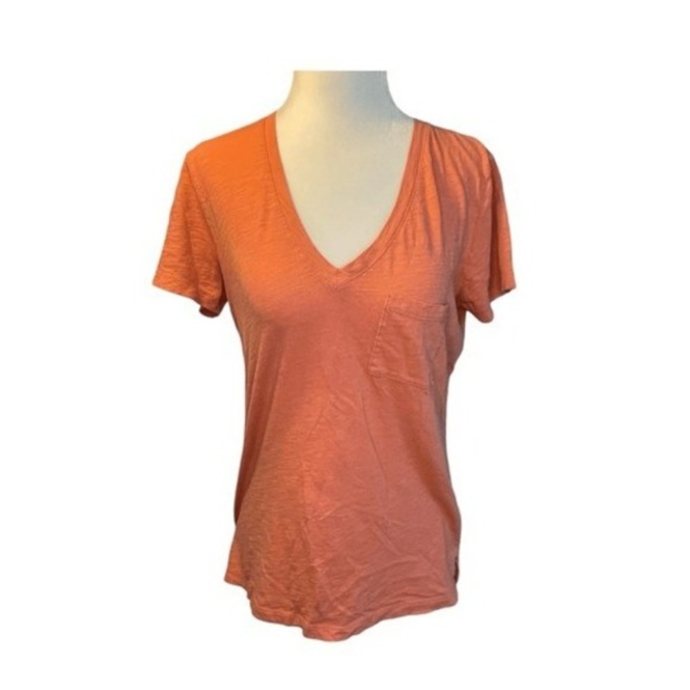 Madewell Whisper Cotton Pocket Tee Orange V-Neck Short Sleeve‎ Top S